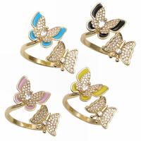 Cubic Zirconia Micro Pave Brass Finger Ring, Butterfly, gold color plated, micro pave cubic zirconia & for woman & enamel 