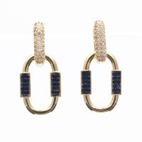 Cubic Zirconia Micro Pave Brass Earring, Ellipse, gold color plated, micro pave cubic zirconia & for woman 