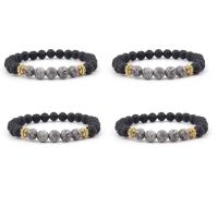 Gemstone Bracelets, Lava, with Map Stone & Zinc Alloy, Round, gold color plated, elastic & Unisex, mixed colors, 8mm .5 Inch 