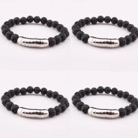 Lava Bead Bracelet, with 304 Stainless Steel, Round, elastic & Unisex, black, 8mm .5 Inch 