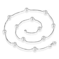Collar de perlas de plástico, metal, con Perlas de plástico ABS, Esférico, chapado en color de plata, para mujer, plateado, 6mm, longitud:17.3 Inch, Vendido por UD