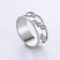 Rhinestone Stainless Steel Finger Ring, 304 Stainless Steel & for woman & with rhinestone, original color 