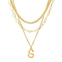 Fashion Multi Layer Necklace, Titanium Steel, with 5cm extender chain, Letter S, Vacuum Ion Plating, three layers & Adjustable & fashion jewelry & for woman, golden /41/46 cm 