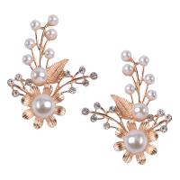 Zinc Alloy Hair Accessories DIY Findings, with Plastic Pearl, Leaf, rack plating & with rhinestone, golden 