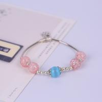 Lampwork Bracelets, Zinc Alloy, with Elastic Thread & Lampwork, Round, silver color plated, fashion jewelry & for woman cm 