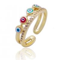 Evil Eye Jewelry Finger Ring, Brass, gold color plated, Adjustable & micro pave cubic zirconia & for woman & enamel & hollow, multi-colored 