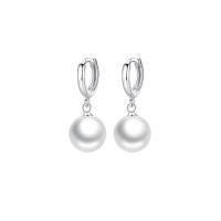 Huggie Hoop Drop Earring, Argent sterling 925, avec Shell Pearl, Plaqué de platine, bijoux de mode & pour femme, 27mm, Vendu par paire