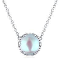Gemstone Necklaces, 925 Sterling Silver, with Moonstone, platinum plated, fashion jewelry & for woman 450mm 