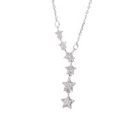 Cubic Zircon Micro Pave Sterling Silver Necklace, 925 Sterling Silver, Star, platinum plated, fashion jewelry & micro pave cubic zirconia & for woman, 35mm .7 Inch 