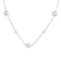 Sterling Silver Pearl Necklace, 925 Sterling Silver, with Plastic Pearl, platinum color plated, for woman Approx 19.68 Inch 