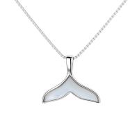 Sterling Silver Jewelry Necklace, 925 Sterling Silver, with White Shell, with 1.96 inch extender chain, Mermaid tail, platinum color plated, for woman Approx 15.74 Inch 