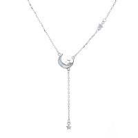 Sterling Silver Jewelry Necklace, 925 Sterling Silver, with White Shell, with 1.96 inch extender chain, platinum color plated, for woman & with rhinestone Approx 15.74 Inch 