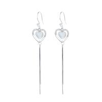 Sterling Silver Drop Earring, 925 Sterling Silver, with Cats Eye, platinum color plated, for woman, 75mm 