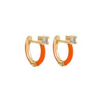 Zinc Alloy Huggie Hoop Earring, gold color plated, for woman & enamel & with rhinestone 