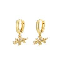 Huggie Hoop Drop Earring, laiton, Dinosaure, Placage de couleur d'or, styles différents pour le choix & pavé de micro zircon & pour femme, Vendu par paire