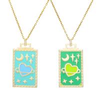 Brass Sweater Chain Necklace, Square, gold color plated, micro pave cubic zirconia & for woman & enamel Approx 19.68 Inch 