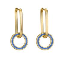 Huggie Hoop Drop Earring, Brass, gold color plated, for woman & enamel 30mm 