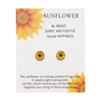 Enamel Zinc Alloy Stud Earring, Sunflower, gold color plated, for woman, 12mm 