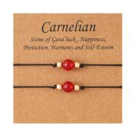 Fashion Create Wax Cord Bracelets, Carnelian, with Wax Cord, Round, 2 pieces & Unisex Approx 7-11.8 Inch 