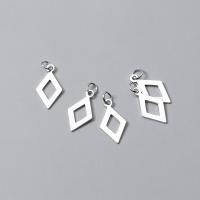 Sterling Silver Pendants, 925 Sterling Silver, Rhombus, polished, DIY & hollow, silver color 