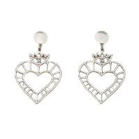 Zinc Alloy Rhinestone Drop Earring, Heart, plated, for woman & with rhinestone & hollow 