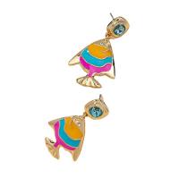 Zinc Alloy Rhinestone Drop Earring, Fish, gold color plated, for woman & enamel & with rhinestone, multi-colored 