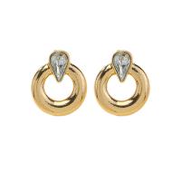 Zinc Alloy Rhinestone Stud Earring, gold color plated, for woman & with rhinestone & hollow 