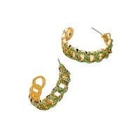 Zinc Alloy Rhinestone Stud Earring, gold color plated, for woman & with rhinestone & hollow 33mm 