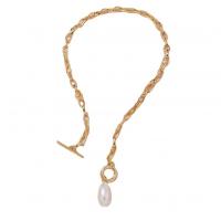 Collar de perlas de plástico, aleación de zinc, con Perlas plásticas, chapado en color dorado, para mujer, longitud:aproximado 20.47 Inch, Vendido por UD