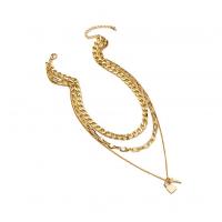 Fashion Multi Layer Necklace, Zinc Alloy, Lock and Key, gold color plated, three layers & for woman Approx 47-61 cm 