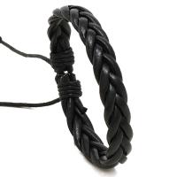 Synthetic Leather Bracelet, with Wax Cord, Round, fashion jewelry & for man, black, 1.2mm cm 