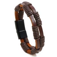 Synthetic Leather Bracelet, with Wax Cord & Zinc Alloy, Round, fashion jewelry & for man 10mm cm 