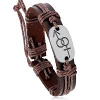 Cowhide Bracelets, with Linen & Zinc Alloy, Round, fashion jewelry & for man, brown cm 