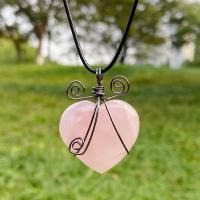 Rose Quartz Pendant, with Brass, Heart, Unisex, pink 