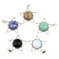 Gemstone Zinc Alloy Pendants, Natural Stone, with Zinc Alloy, Star, silver color plated & Unisex 