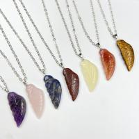 Gemstone Jewelry Pendant, Wing Shape, random style & Unisex, mixed colors, 16x38-40mm 