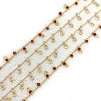 Brass Beading Chains, with ABS Plastic Pearl & Crystal, gold color plated, DIY 3mm, Approx 
