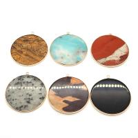 Gemstone Brass Pendants, Natural Stone, with Brass, Flat Round, gold color plated & Unisex 50mm 