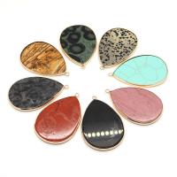 Gemstone Brass Pendants, Natural Stone, with Brass, Teardrop, gold color plated & Unisex 