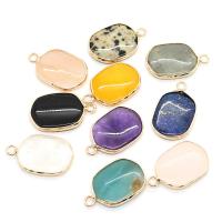 Gemstone Brass Pendants, Natural Stone, with Brass, Oval, gold color plated & Unisex 