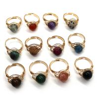 Gemstone Brass Finger Ring, Natural Stone, with Brass, Round, gold color plated & Unisex 10mm, Inner Approx 20mm 