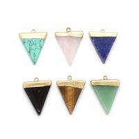 Gemstone Brass Pendants, Natural Stone, with Brass, Triangle, gold color plated & Unisex 