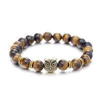Tiger Eye Stone Bracelets, with Zinc Alloy, Owl, gold color plated, elastic & Unisex, mixed colors, 8mm .5 Inch 