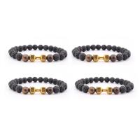 Gemstone Bracelets, Lava, with Tiger Eye & Zinc Alloy, gold color plated, elastic & Unisex, mixed colors, 8mm .5 Inch 