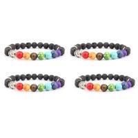 Gemstone Bracelets, Lava, with Gemstone & Zinc Alloy, Buddha, silver color plated, elastic & Unisex, mixed colors, 8mm .5 Inch 