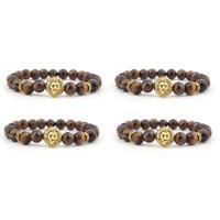 Tiger Eye Stone Bracelets, with Zinc Alloy, Lion, gold color plated, elastic & Unisex, mixed colors, 8mm .5 Inch 
