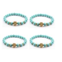 Gemstone Bracelets, Abrazine Stone, with turquoise, Lion, gold color plated, elastic & Unisex 8mm .5 Inch 