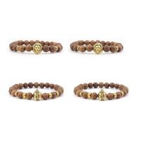 Wood Bracelets, with Zinc Alloy, gold color plated, elastic & Unisex mixed colors, 8mm .5 Inch 