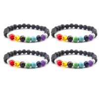 Gemstone Bracelets, Lava, with Gemstone & Zinc Alloy, Round, silver color plated, elastic & Unisex, mixed colors, 8mm .5 Inch 