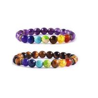 Gemstone Bracelets, with Zinc Alloy, Round, gold color plated, elastic  & for man 8mm .5 Inch 